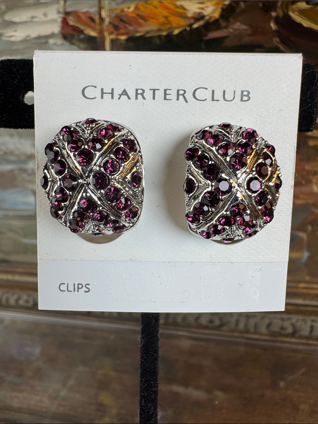 0706-Charter Club Amethyst-Tone Crystal Clip Earrings